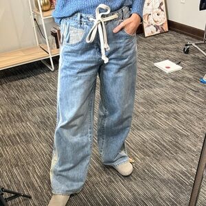 Light Blue Wide-Leg Drawstring Jeans